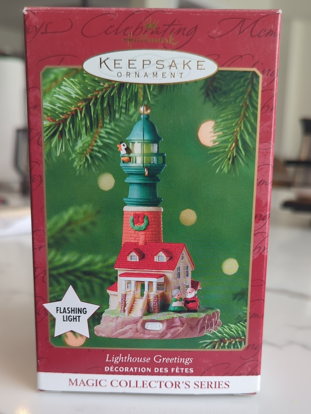 2001 Lighthouse Greetings Hallmark Keepsake Ornament Magic Series Flashing Light